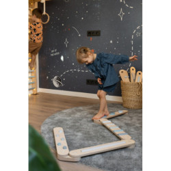 Poutre d’équilibre Montessori en bois – 4 barres bleu