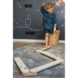 Poutre d’équilibre Montessori en bois – 4 barres bleu