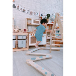 Poutre d’équilibre Montessori en bois – 6 barres bleu