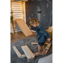 Poutre d’équilibre Montessori en bois – 6 barres bleu