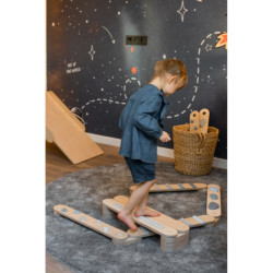 Poutre d’équilibre Montessori en bois – 6 barres bleu