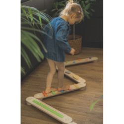 Poutre d’équilibre Montessori en bois – 6 barres multicolore