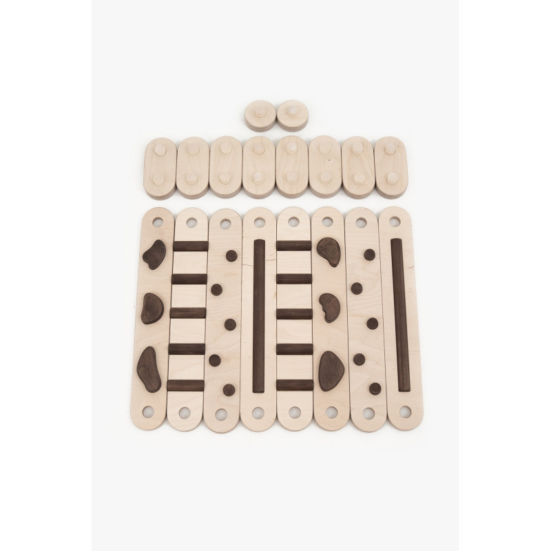 Poutre d’équilibre Montessori en bois – 8 barres bois foncé