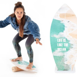 Planche de surf Montessori en bois – Avec rouleau et tapis