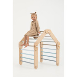 Climber bois naturel + rampe double face – Bar bleu