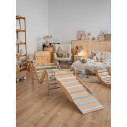 Climber bois naturel + rampe double face – Bar bleu