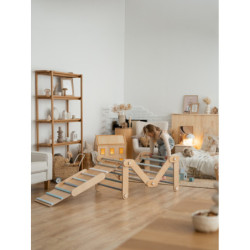 Climber bois naturel + rampe double face – Bar bleu