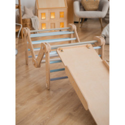 Climber bois naturel + rampe double face – Bar bleu