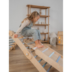 Climber bois naturel + rampe double face – Bar bleu