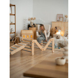 Climber bois naturel + rampe double face – Bar bleu
