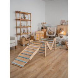 Climber bois naturel + rampe double face – Bar bleu