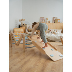 Climber bois naturel + rampe double face – Pierre bleu