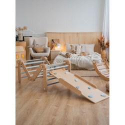 Climber bois naturel + rampe double face – Pierre bleu