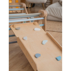 Climber bois naturel + rampe double face – Pierre bleu