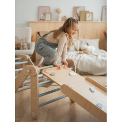Climber bois naturel + rampe double face – Pierre bleu
