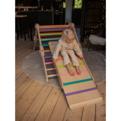 Climber bois naturel + rampe double face – Bar multicolore