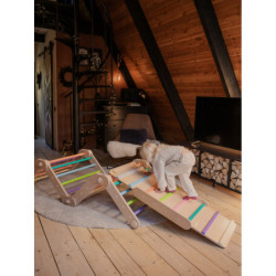 Climber bois naturel + rampe double face – Bar multicolore