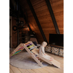 Climber bois naturel + rampe double face – Bar multicolore