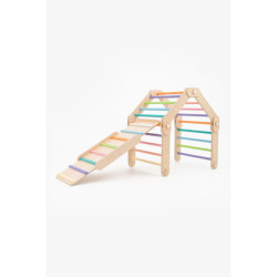 Climber bois naturel + rampe double face – Bar multicolore
