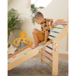 Climber bois naturel + rampe double face – Pierre multicolore