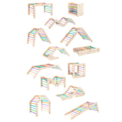 Climber bois naturel + rampe double face – Pierre multicolore