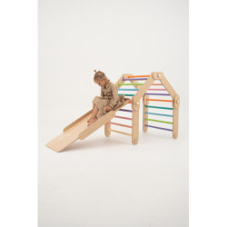 Climber bois naturel + rampe double face – Pierre multicolore