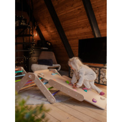 Climber bois naturel + rampe double face – Pierre multicolore