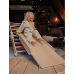 Climber bois naturel + rampe double face – Pierre multicolore