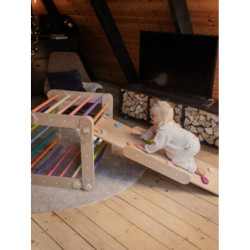 Climber bois naturel + rampe double face – Pierre multicolore