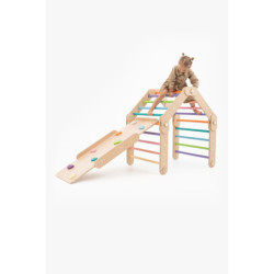 Climber bois naturel + rampe double face – Pierre multicolore