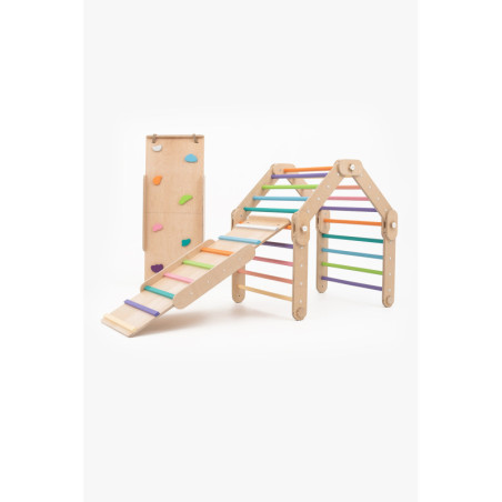 Climber bois naturel + 2 rampes double face – Bar + pierre multicolore