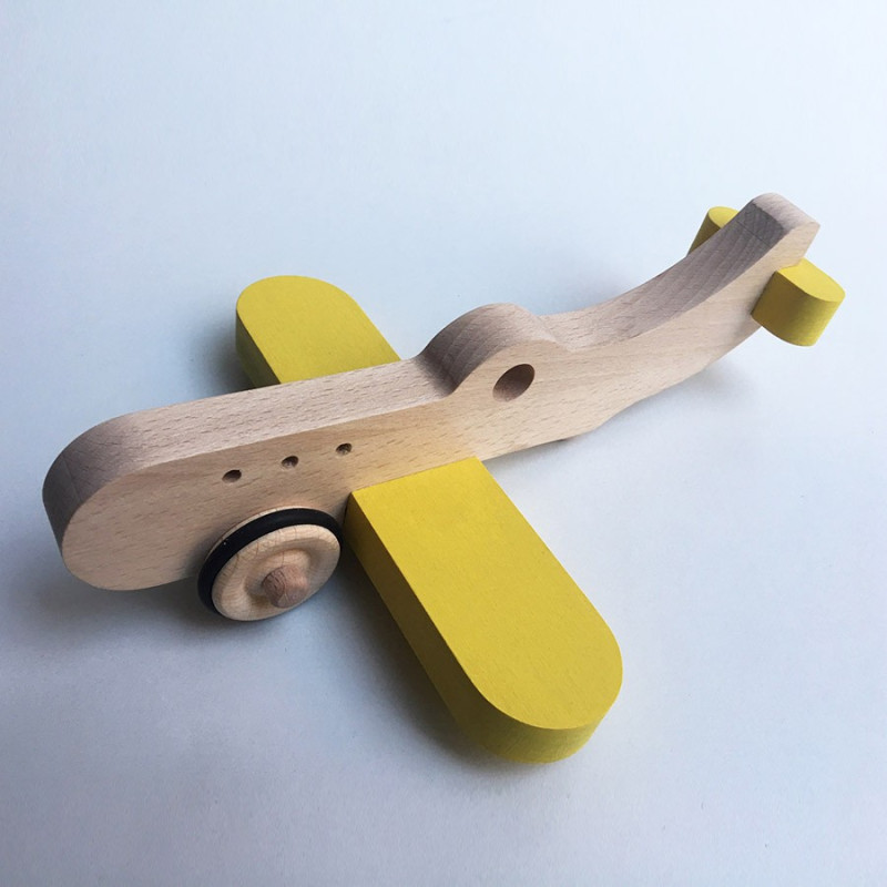 Amélia l'avion en bois à roulettes - Jaune - Jouet en bois - Photo 1 Amélia l'avion en bois à roulettes - Jaune - Jouet en bois - Photo 1