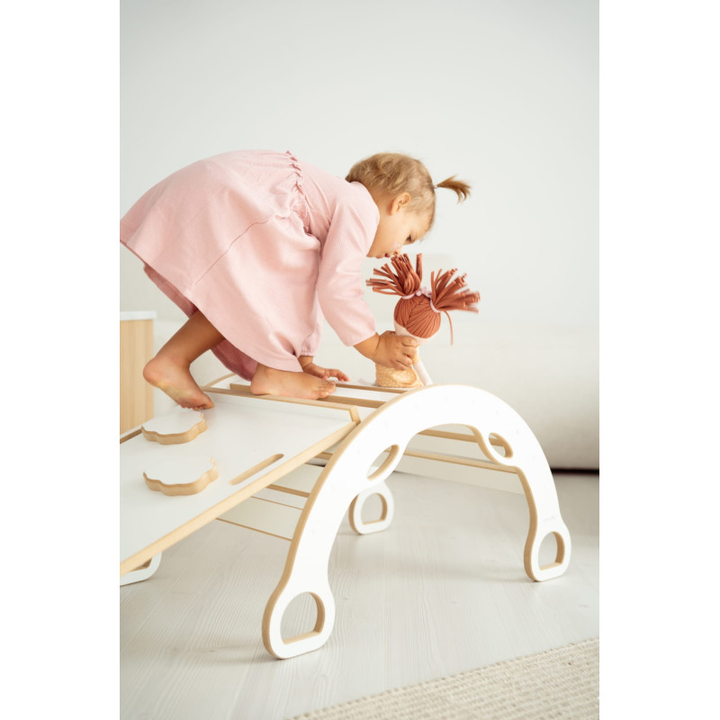 Kit bascule Montessori en bois avec poignées et toboggan Nuages - Taille L
