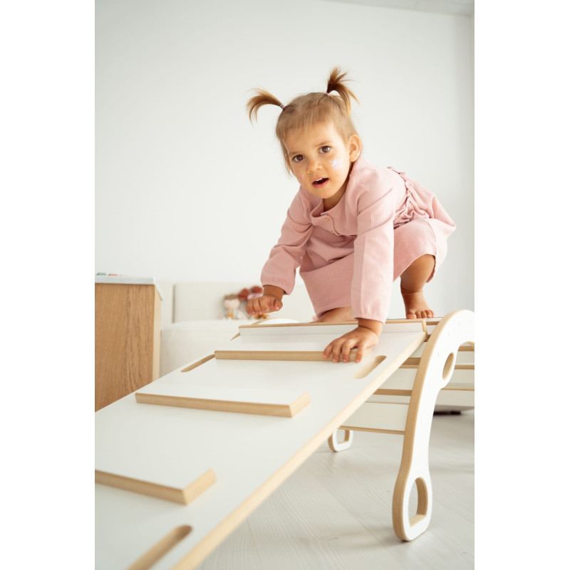Kit bascule Montessori en bois avec poignées et toboggan Échelle - Taille L
