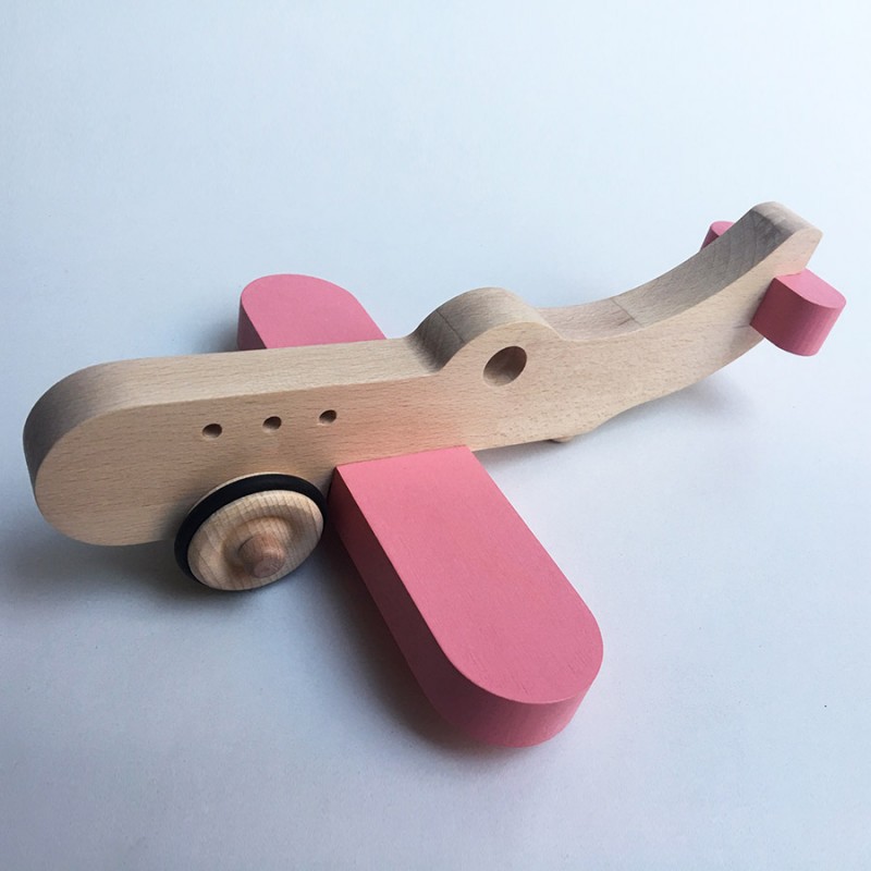 Amélia the wooden plane on wheels - Pink - Wooden toy - Photo 1