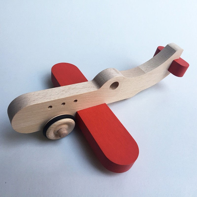 Amélia l'avion en bois à roulettes - Rouge - Jouet en bois - Photo 1