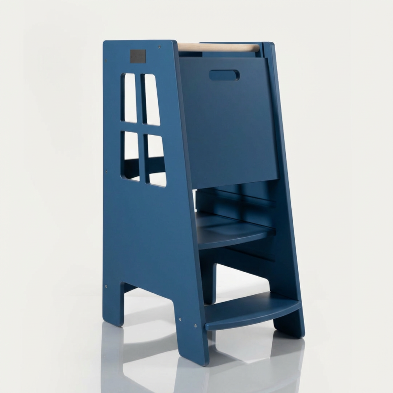 Tour d'observation Montessori sécurisée en bois - Bleu marine