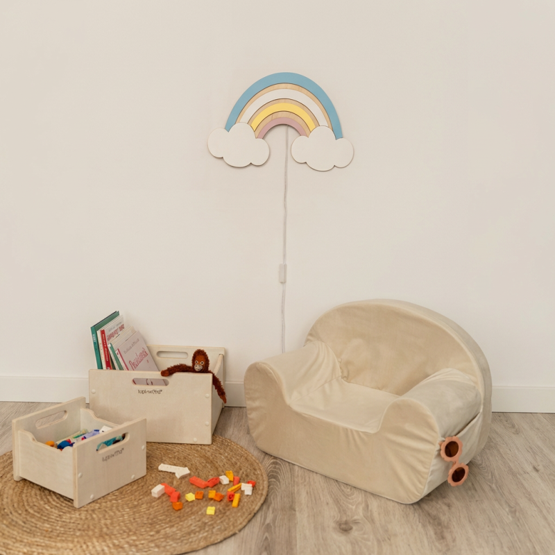 Veilleuse Montessori enfant arc-en-ciel en bois
