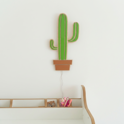 Veilleuse cactus enfant en bois - Lampe de chevet Montessori