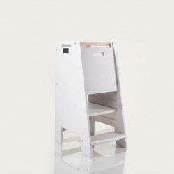 Tour d'apprentissage Montessori en bois sécurisée - Gris clair