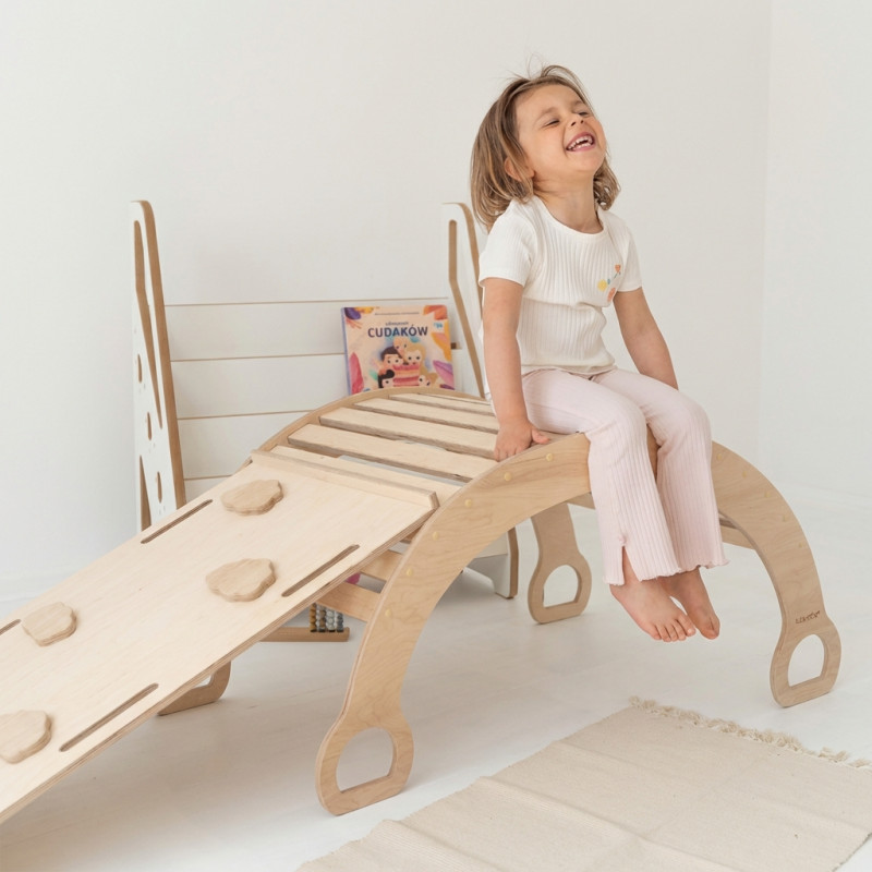 Balançoire Montessori XXL en bois avec glissière nuages