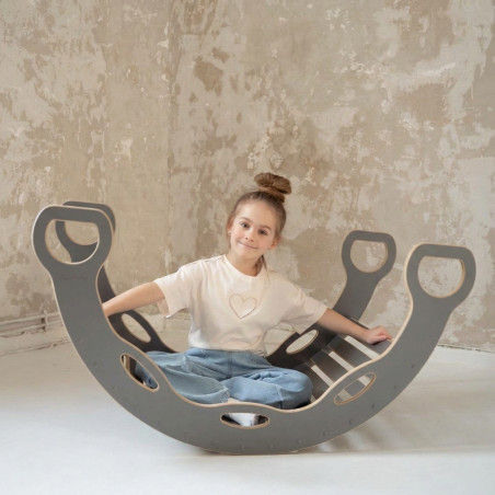 Balançoire Montessori XXL en bois avec poignées - Grise