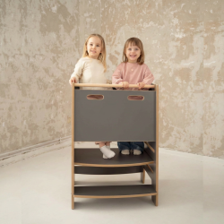 Aide culinaire Montessori double enfant en bois - Grise