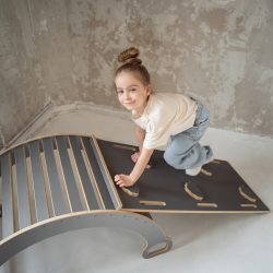 Balançoire Montessori en bois avec toboggan Chmurki - Gris XXL