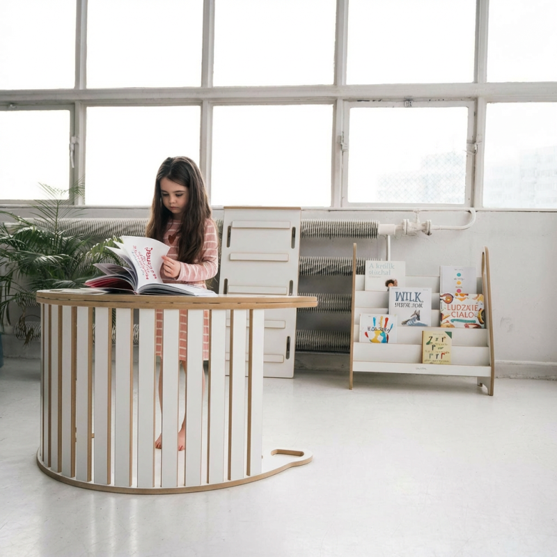 Balançoire Montessori en bois 3-en-1 XXL avec toboggan et plateau