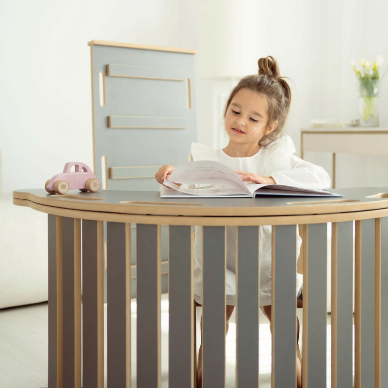 Bascule Montessori en bois 3-en-1 XXL avec toboggan et plateau - Gris