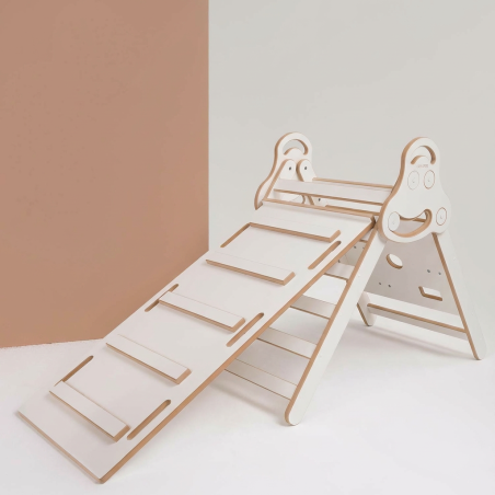 Mur d'escalade Montessori en bois avec toboggan XXL