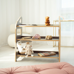 Étagère Montessori murale en bois grise - Grande taille