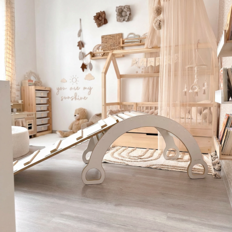 Balançoire Montessori en bois avec toboggan XXL
