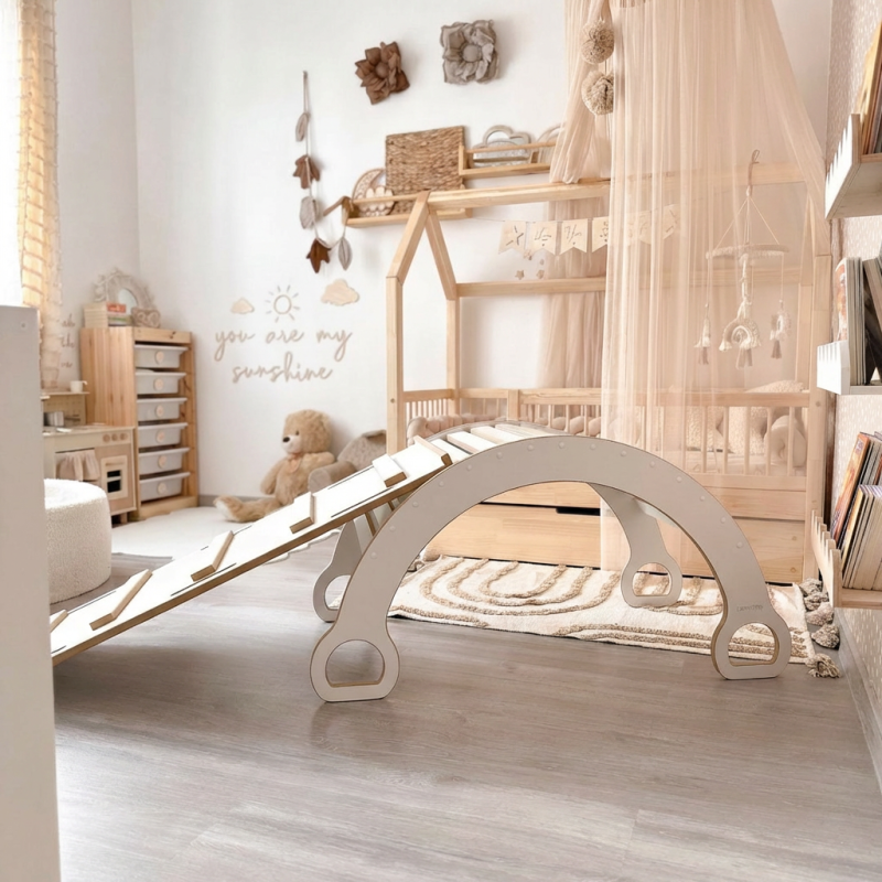 Balançoire Montessori en bois avec toboggan échelle - XXL